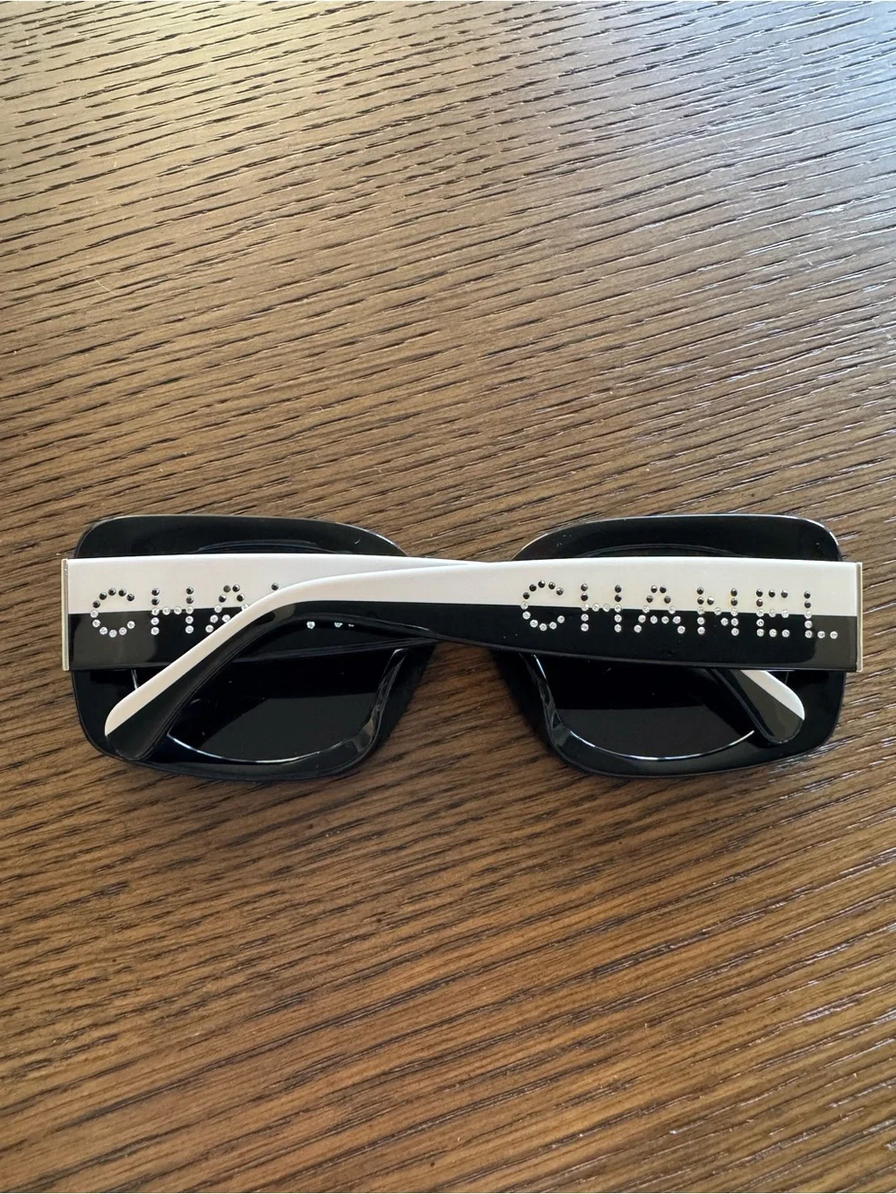 CHANEL Authentic Black and White with Rhinestone Accent Square Women Sunglasses